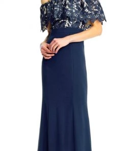 Formal Gowns Aidan Mattox - MN1E202072 Floral Lace Off-Shoulder Sheath Dress