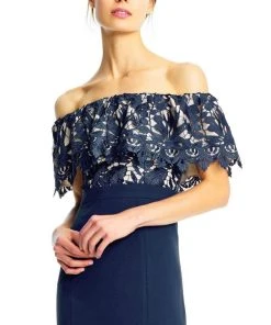 Formal Gowns Aidan Mattox - MN1E202072 Floral Lace Off-Shoulder Sheath Dress