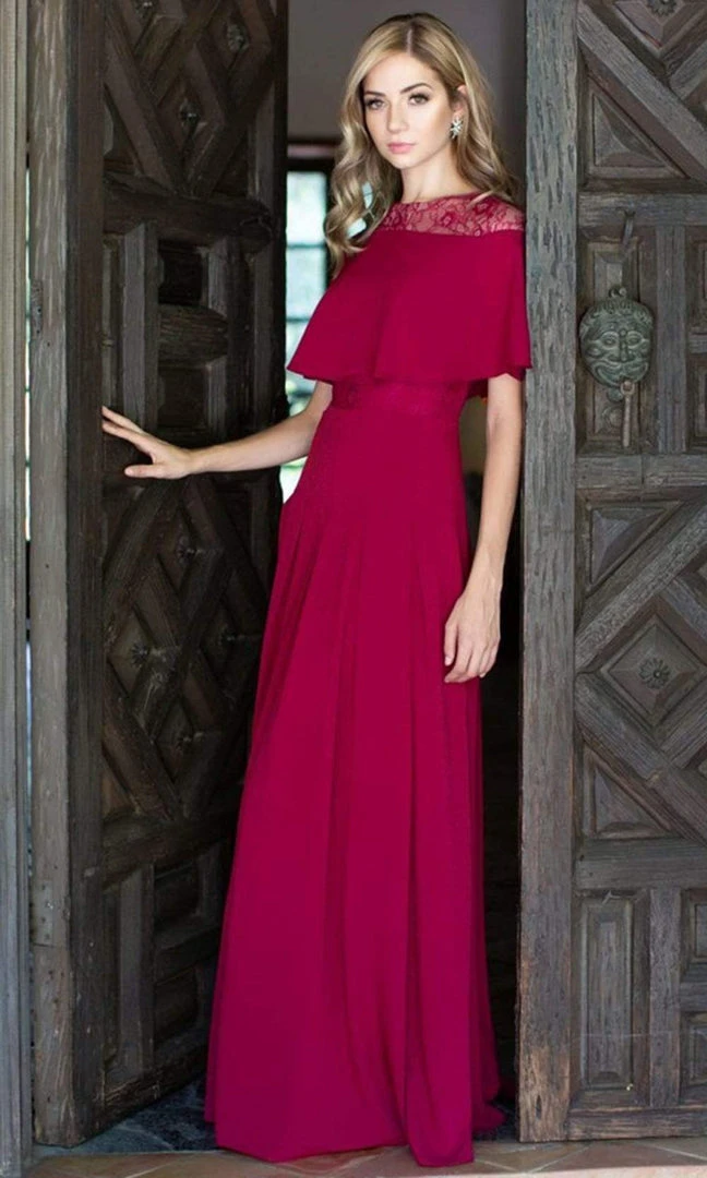 Aidan Mattox - MN1E202918 Lace Cape A-Line Dress 3 Aidan Mattox - MN1E202918 Lace Cape A-Line Dress