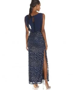 Formal Gowns Aidan Mattox - Sequined Bateau Neck Mesh Dress 151A10470