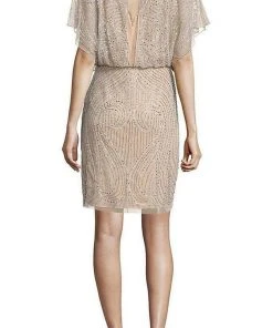 Aidan Mattox - Sequined V-Neck Blouson Short Dress MD1E200692 - 1 Pc Silver In Size 0 Available