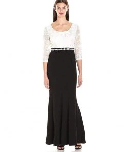 Formal Gowns Alex Evenings - 1121571 Lace Embellished Black And White Dress
