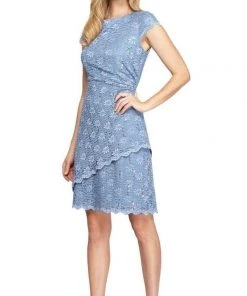 Alex Evenings - 1121809 Floral Side Gathered Lace Dress