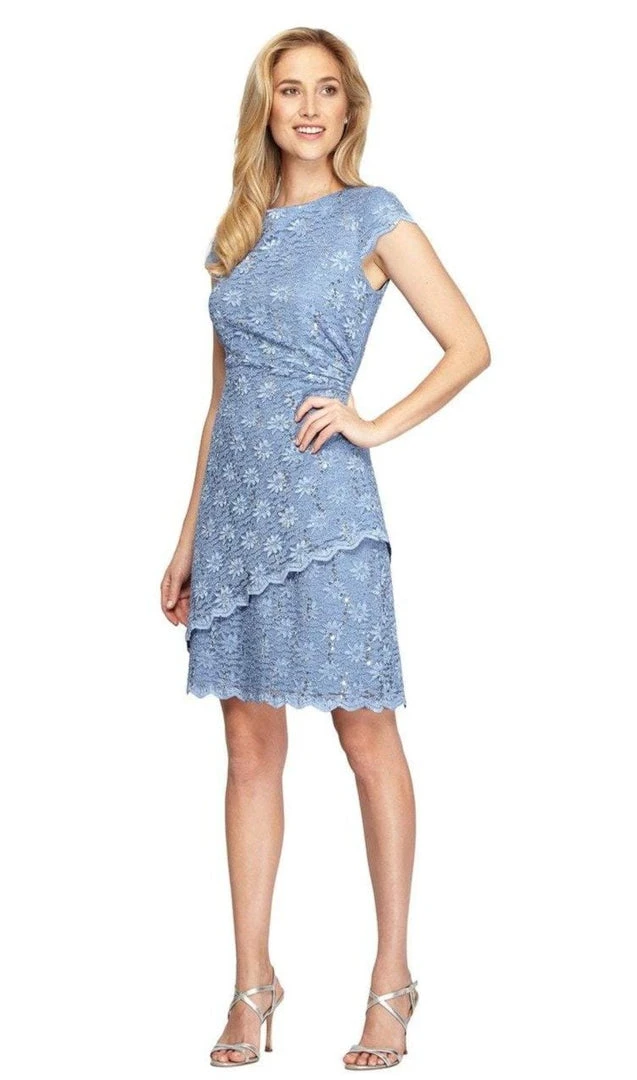 Alex Evenings - 1121809 Floral Side Gathered Lace Dress 3 Alex Evenings - 1121809 Floral Side Gathered Lace Dress
