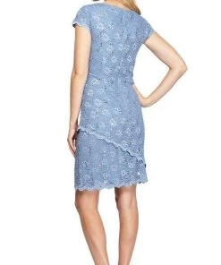 Alex Evenings - 1121809 Floral Side Gathered Lace Dress 5 Alex Evenings - 1121809 Floral Side Gathered Lace Dress