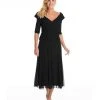 Alex Evenings - 132141 Ruched Off Shoulder Tea Length Dress 1 Alex Evenings - 132141 Ruched Off Shoulder Tea Length Dress