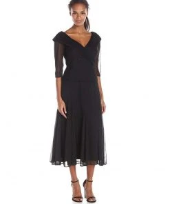 Alex Evenings - 132141 Ruched Off Shoulder Tea Length Dress