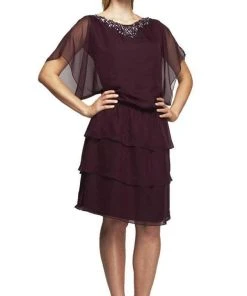 Alex Evenings - 170569 Embellished Bateau Tiered Sheath Dress Cocktail Dresses