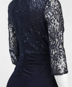 Formal Gowns Alex Evenings - 2121457 Sequined Lace Bateau Evening Dress In Deep Navy