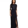 Formal Gowns Alex Evenings - 2121457 Sequined Lace Bateau Evening Dress In Deep Navy