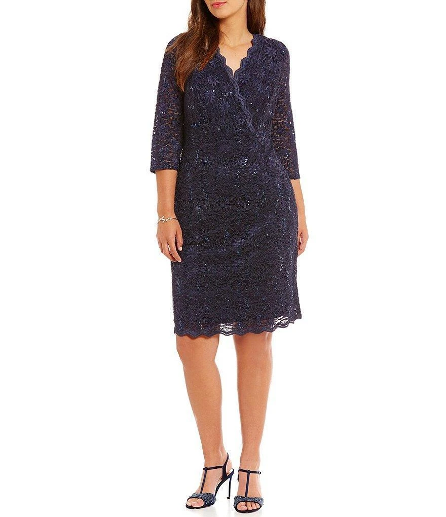 Alex Evenings - 4121805 Scalloped V Neck Lace Cocktail Dress 1 Pc Midnight In Size 16W Available 3 Alex Evenings - 4121805 Scalloped V Neck Lace Cocktail Dress 1 Pc Midnight In Size 16W Available