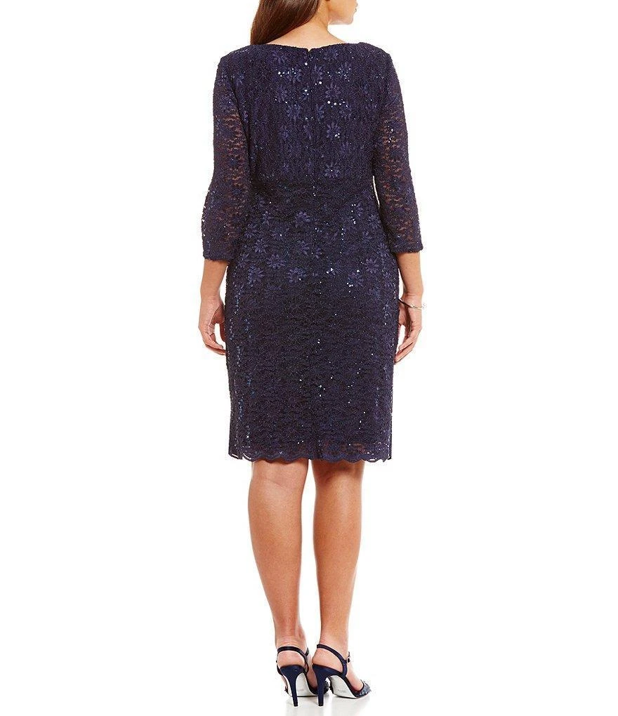 Alex Evenings - 4121805 Scalloped V Neck Lace Cocktail Dress 1 Pc Midnight In Size 16W Available 4 Alex Evenings - 4121805 Scalloped V Neck Lace Cocktail Dress 1 Pc Midnight In Size 16W Available