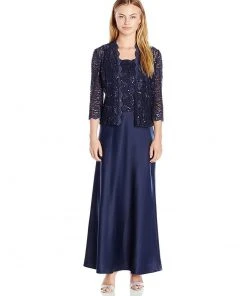 Alex Evenings - 81122152 Lace Bodice Long A-Line Dress With Jacket Formal Gowns