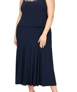 Alex Evenings - Bead-Trimmed A-Line Set 435372 - 1 Pc Navy In Size 20W Available Cocktail Dresses