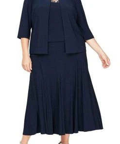 Alex Evenings - Bead-Trimmed A-Line Set 435372 - 1 Pc Navy In Size 20W Available Cocktail Dresses