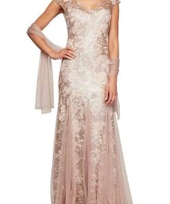 Alex Evenings - Cap Sleeve Embroidered Evening Dress 8117897 - 1 Pc Rose Gold In Size 6 Available Formal Gowns