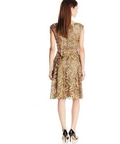 Alex Evenings - Floral Embroidered Cap Sleeve Bateau A-line Dress - 1 Pc. Black Copper In Size 6 Available Cocktail Dresses