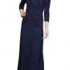 Formal Gowns Alex Evenings - Glitter Jacquard Evening Dress 125053 - 1 Pc Navy In Size 14 Available