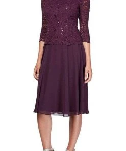 Alex Evenings - Jewel Lace Embellished Two Piece Chiffon Dress 1121796 Cocktail Dresses