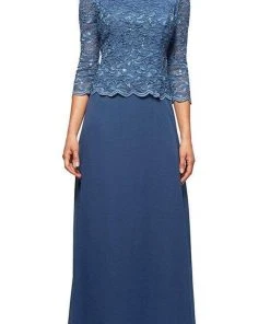 Alex Evenings - Scallop Lace Formal Dress 112655 - 1 Pc Wedgewood In Size 8 Available Formal Gowns