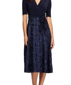 Alex Evenings - Sequined Lace A-line Dress 1121465 - 1 Pc Navy In Size 6 Available Cocktail Dresses