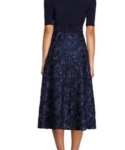 Alex Evenings - Sequined Lace A-line Dress 1121465 - 1 Pc Navy In Size 6 Available Cocktail Dresses