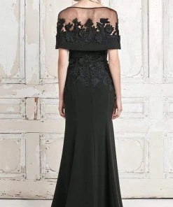 Formal Gowns Alexander By Daymor Floral Applique Sweetheart Sheath Dress With Cape 776 - 1 Pc Midnite In Size 8 Available