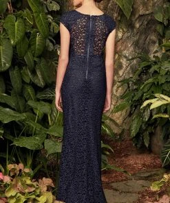 Alexander By Daymor Fully Lace Cap Sleeve Bateau Sheath Dress 975 - 1 Pc Navy In Sizes 10 Available Formal Gowns