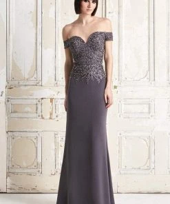 Alexander By Daymor Jeweled Embroidered Lace Off Shoulder Gown 759 - 1 Pc Slate In Size 6 Available Formal Gowns
