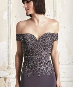 Alexander By Daymor Jeweled Embroidered Lace Off Shoulder Gown 759 - 1 Pc Slate In Size 6 Available Formal Gowns