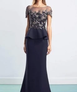 Formal Gowns Alexander By Daymor - Lace Embroidered Peplum Gown 1459 - 1 Pc Navy In Size 8 Available