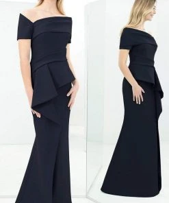 Formal Gowns Alexander By Daymor - One Shoulder Ruffled Peplum Mermaid Gown 1361 - 1 Pc Blue In Size 20 Available