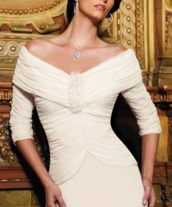 Alexander By Daymor - Quarter Sleeve Off-Shoulder Shirred Gown 5003 - 2 Pc New Champagne In Size 8 And 10 Available Formal Gowns