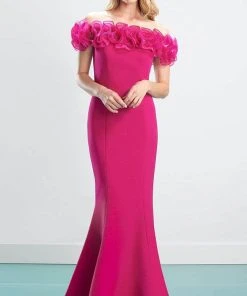 Alexander By Daymor - Ruffled Ornate Evening Dress 1461 - 1 Pc Blue In Size 6 And 1 Pc Fuchsia In Size 6 Available Formal Gowns