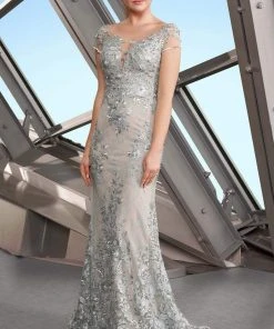 Formal Gowns Alexander By Daymor - Short Sleeve Illusion Bateau Lace Gown 1189 - 1 Pc Neo Mint In Size 10 Available