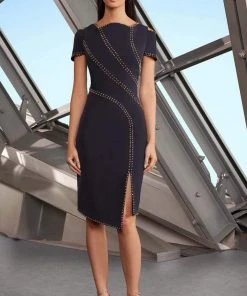 Cocktail Dresses Alexander By Daymor - Short Sleeve Scalloped Neck Dress 1172