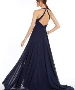 Alyce Paris - 1381 Halter Straps Bow A-Line Dress