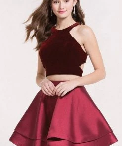 Alyce Paris - 2648 Two Piece Velvet Halter Cocktail Dress Cocktail Dresses