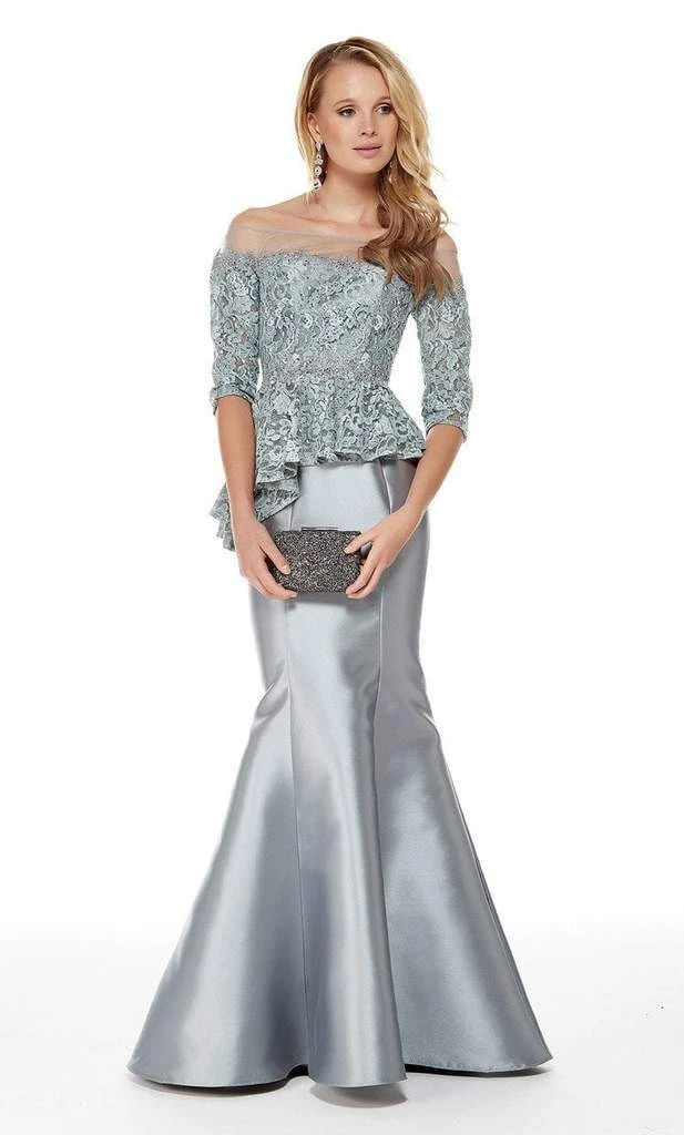 Formal Gowns Alyce Paris - 27002 Illusion Off-Shoulder Lace Top Mikado Trumpet Dress - 1 Pc Storm Grey In Size 18 Available 3 Formal Gowns Alyce Paris - 27002 Illusion Off-Shoulder Lace Top Mikado Trumpet Dress - 1 Pc Storm Grey In Size 18 Available