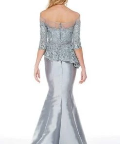 Formal Gowns Alyce Paris - 27002 Illusion Off-Shoulder Lace Top Mikado Trumpet Dress - 1 Pc Storm Grey In Size 18 Available 5 Formal Gowns Alyce Paris - 27002 Illusion Off-Shoulder Lace Top Mikado Trumpet Dress - 1 Pc Storm Grey In Size 18 Available