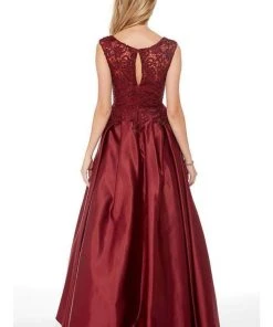 Formal Gowns Alyce Paris - 27010 Beaded Lace Top Satin Pleated Ballgown - 1 Pc Burgundy In Size 12 Available