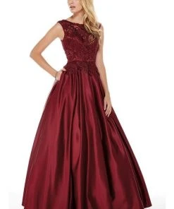 Formal Gowns Alyce Paris - 27010 Beaded Lace Top Satin Pleated Ballgown - 1 Pc Burgundy In Size 12 Available
