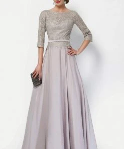 Alyce Paris - 27099 Quarter Sleeved Bateau Neckline Crepe Lace A-Line Dress