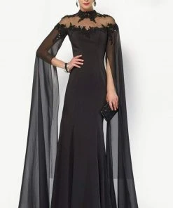 Alyce Paris - 27173 Lace Applique Chiffon Gown With Long Flowy Sleeves - 1 Pc Dusty Rose In Size 18 Available