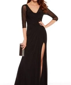 Formal Gowns Alyce Paris - 27267 Sheer Quarter Sleeve Slit Evening Gown