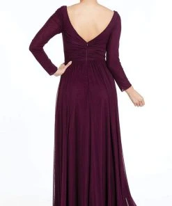 Formal Gowns Alyce Paris - 27304 Long Sleeves V Neck Jersey Dress With Slit - 2 Pc Claret In Size 16 And 20 Available