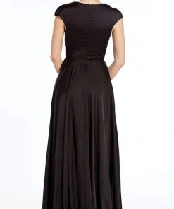 Alyce Paris - 27305 Satin Chiffon V Neck A-Line Dress - 1 Pc Black In Sizes 8 Available Formal Gowns