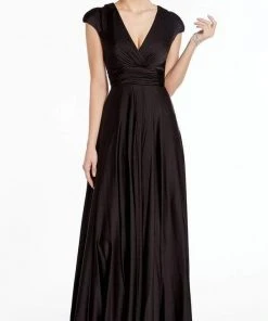 Alyce Paris - 27305 Satin Chiffon V Neck A-Line Dress - 1 Pc Black In Sizes 8 Available Formal Gowns