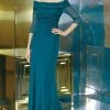 Alyce Paris - 29635 Quarter Sleeve Ruched Off-Shoulder Gown - 1 Pc Teal In Size 6 Available Formal Gowns
