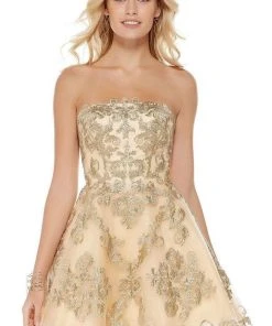 Alyce Paris - 3762 Lace Appliqued Strapless A-Line Dress